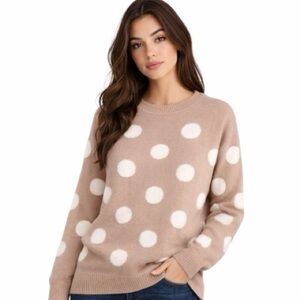 ✨ a.n.a Beige White Polka Dot Sweater NWOT Size Medium ✨